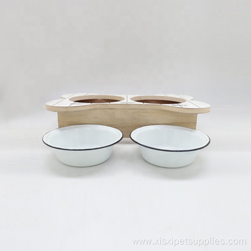 Pet Feeding Bowl with Wood Holder Dog Bowl